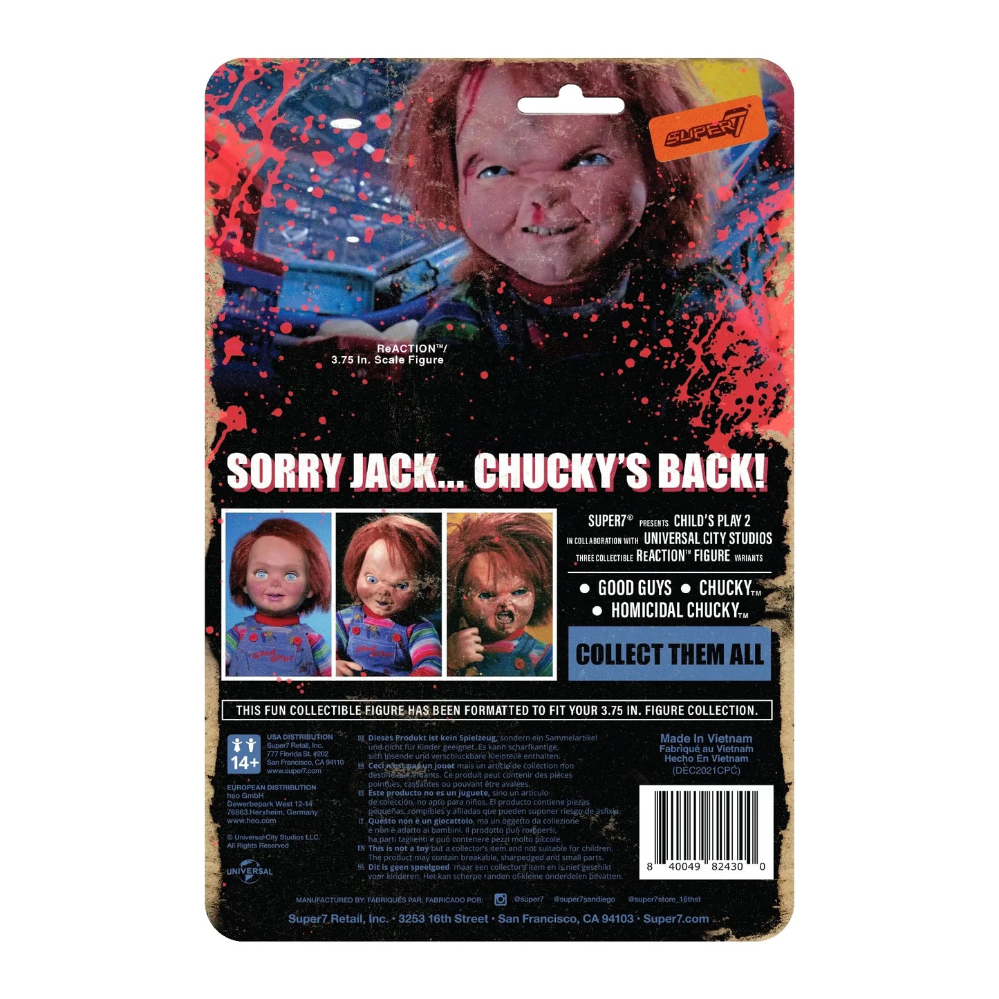 Super7 ReAction Child's Play 2 Evil Chucky (Blood Splatter) Vinyl Figure