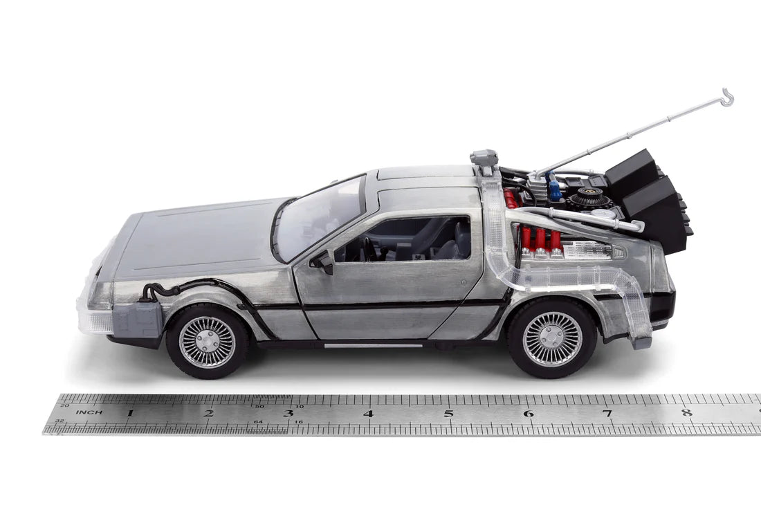 COMING SOON! Hollywood Rides Back to the Future Time Machine 40th Anniversary 1:24 Scale Die Cast Metal Vehicle