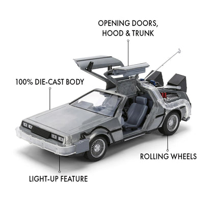 COMING SOON! Hollywood Rides Back to the Future Time Machine 40th Anniversary 1:24 Scale Die Cast Metal Vehicle